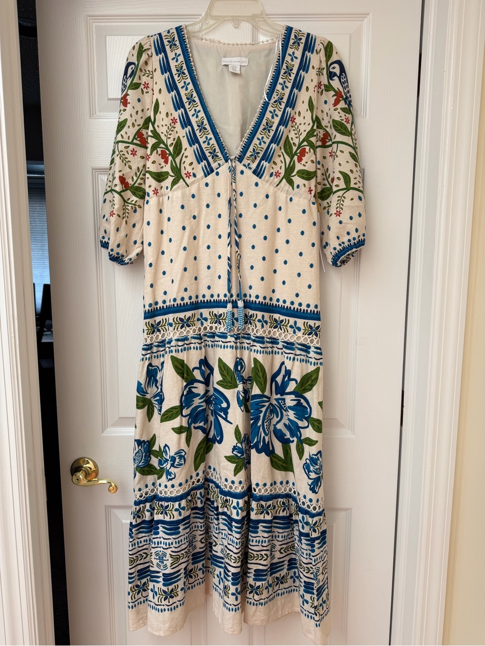 House of Harlow 1960 Cream Maxi Dress with Blue and Green Floral Print